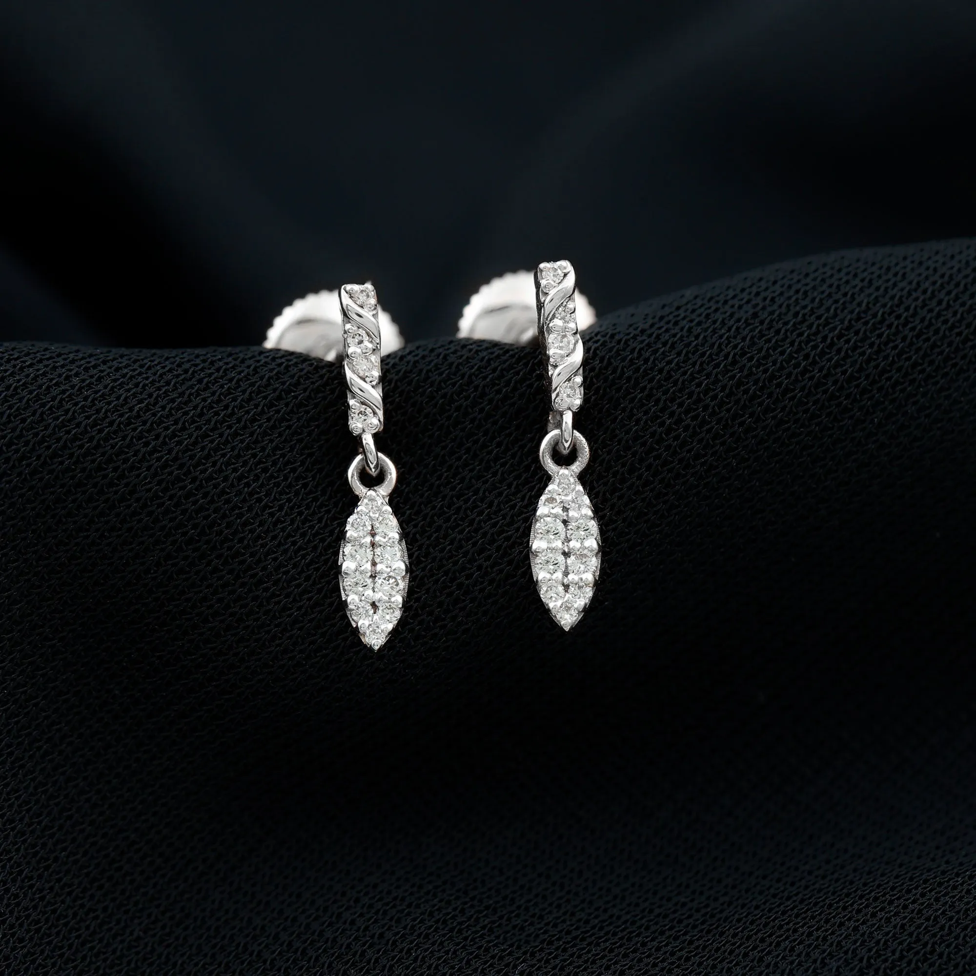 1/4 CT Zircon Gold Leaf Dangle Drop Earrings