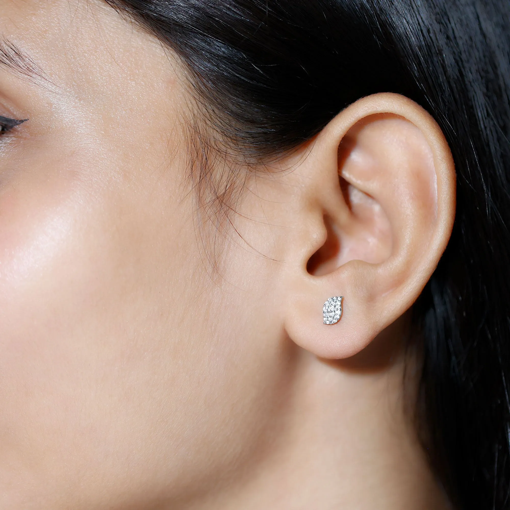 1/4 CT Zircon Gold Leaf Stud Earrings in Pave Setting
