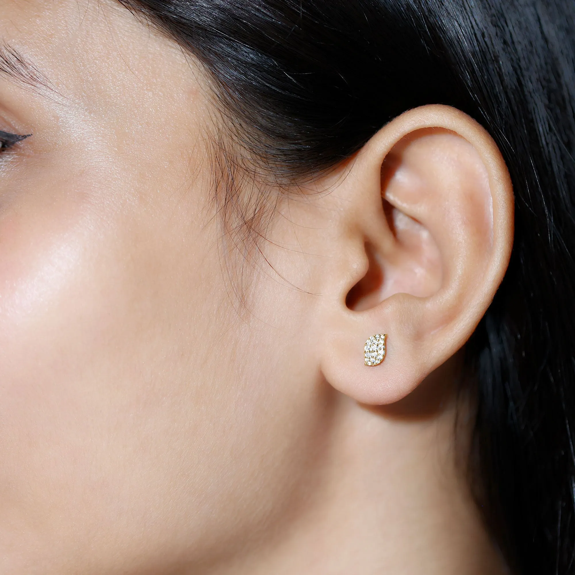 1/4 CT Zircon Gold Leaf Stud Earrings in Pave Setting