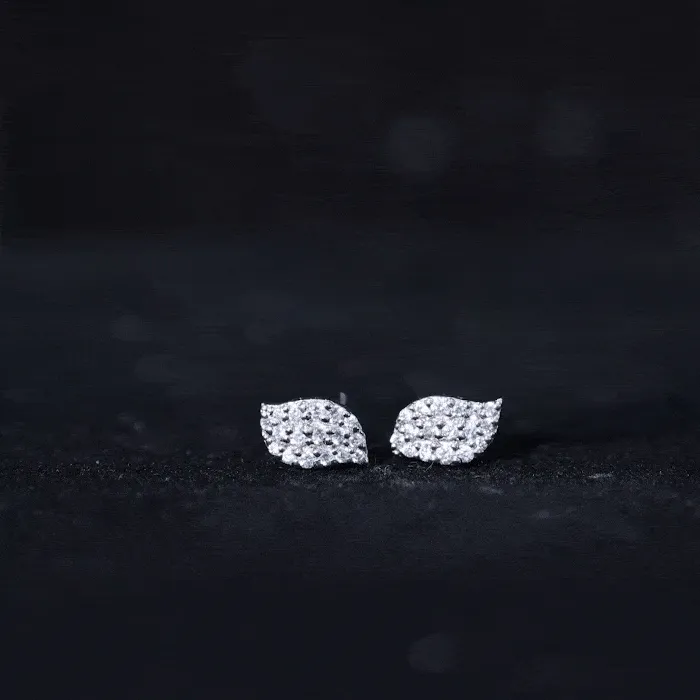1/4 CT Zircon Gold Leaf Stud Earrings in Pave Setting