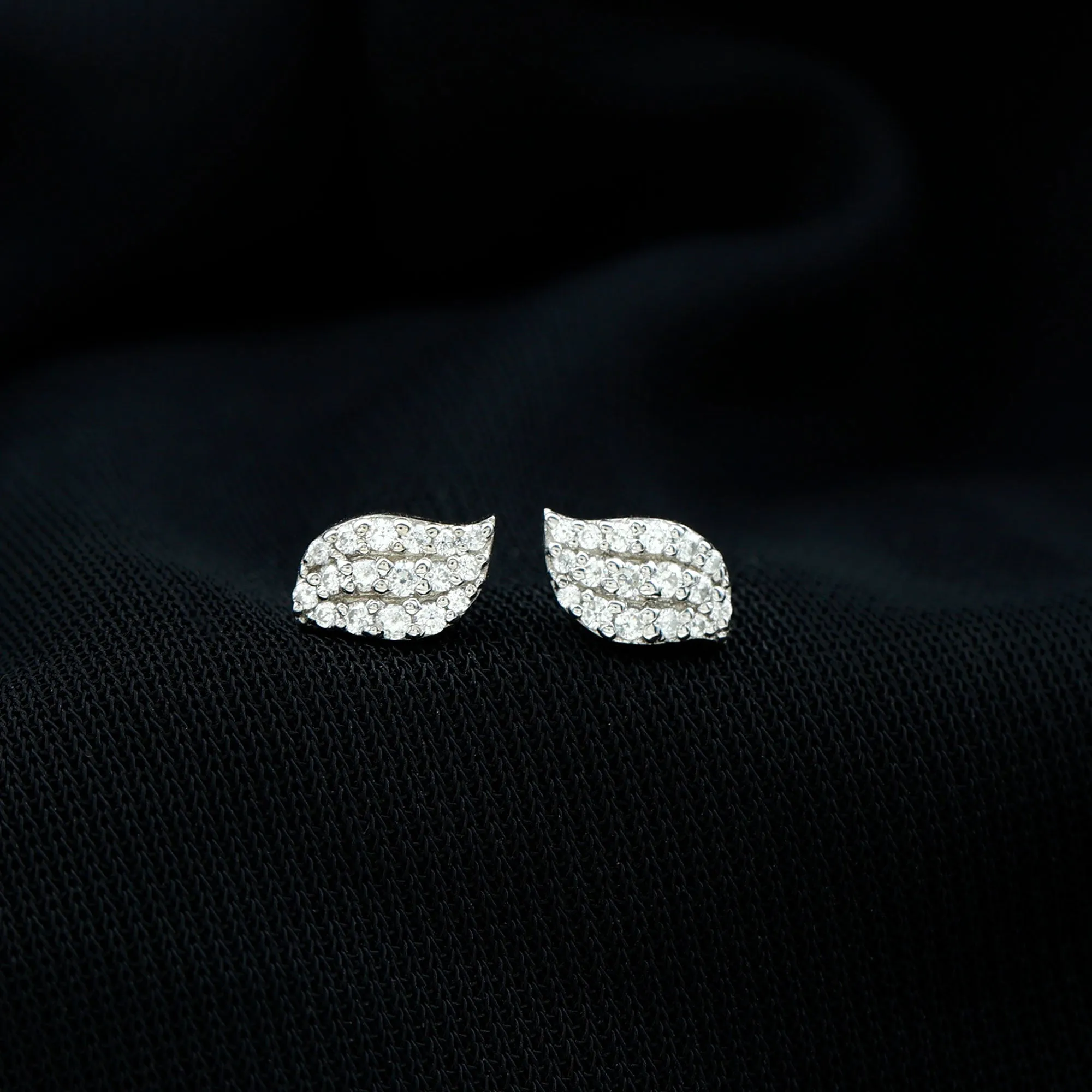 1/4 CT Zircon Gold Leaf Stud Earrings in Pave Setting