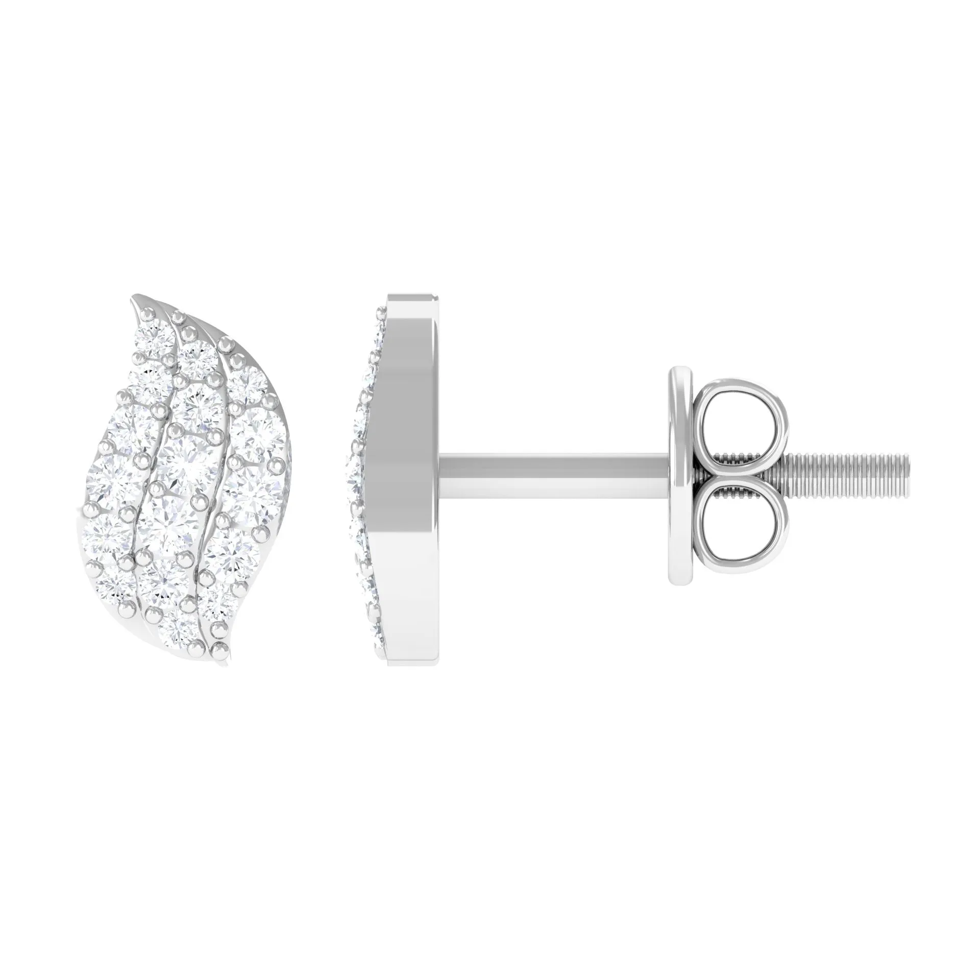 1/4 CT Zircon Gold Leaf Stud Earrings in Pave Setting