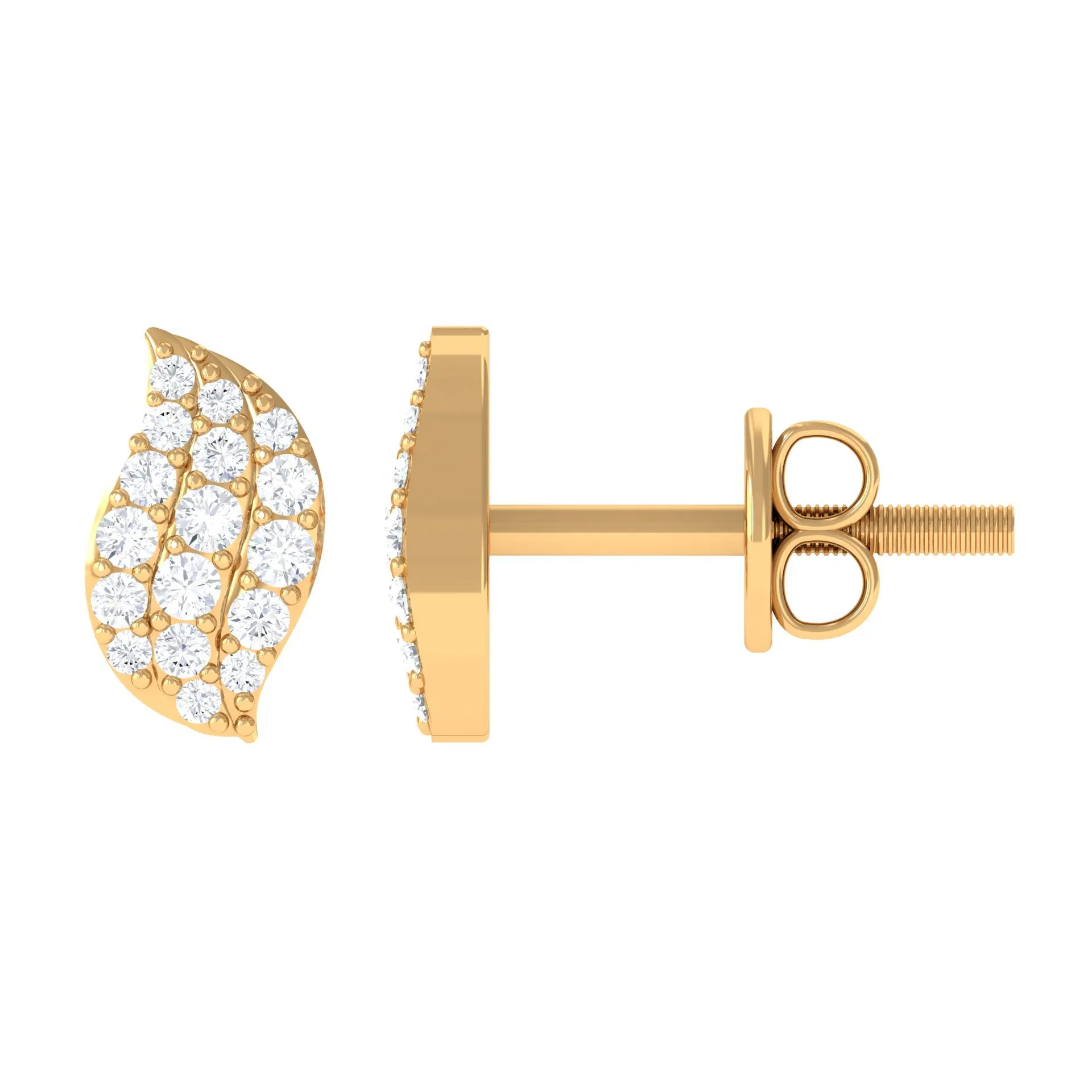 1/4 CT Zircon Gold Leaf Stud Earrings in Pave Setting