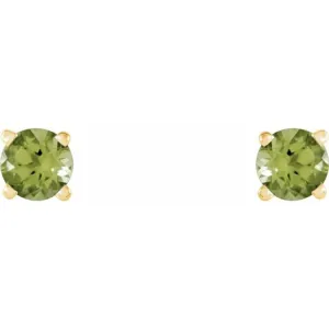 14K Yellow 4 mm Natural Peridot Stud Earrings