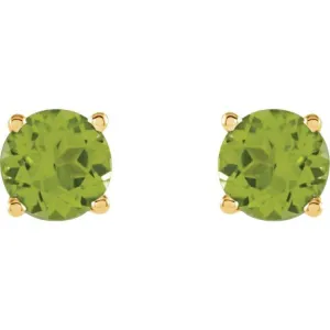 14K Yellow 5 mm Natural Peridot Stud Earrings with Friction Post