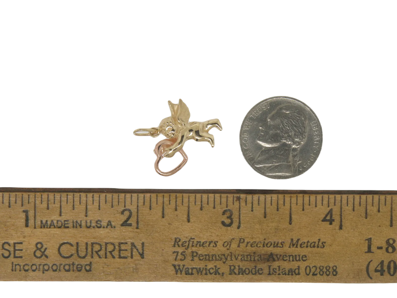 14K Yellow and Rose Gold Cupid With Heart Pendant (Estate Jewelry)