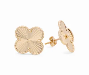 14K Yellow Gold Clover Stud Earrings / Weight 3.3 GR / DOES4CLV