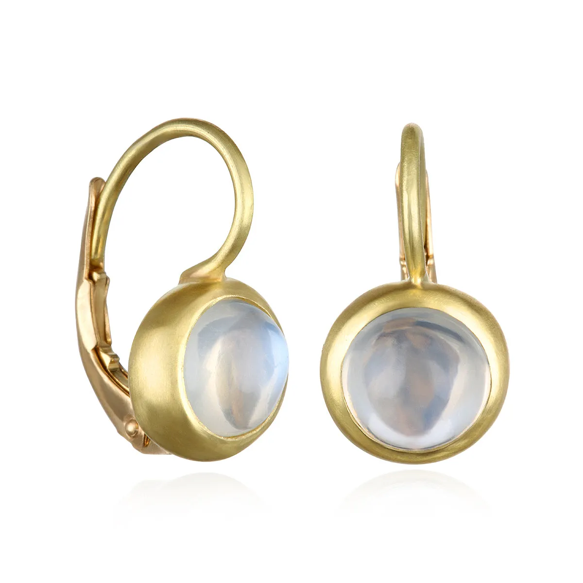 18 Karat Gold Moonstone Leverback Earrings