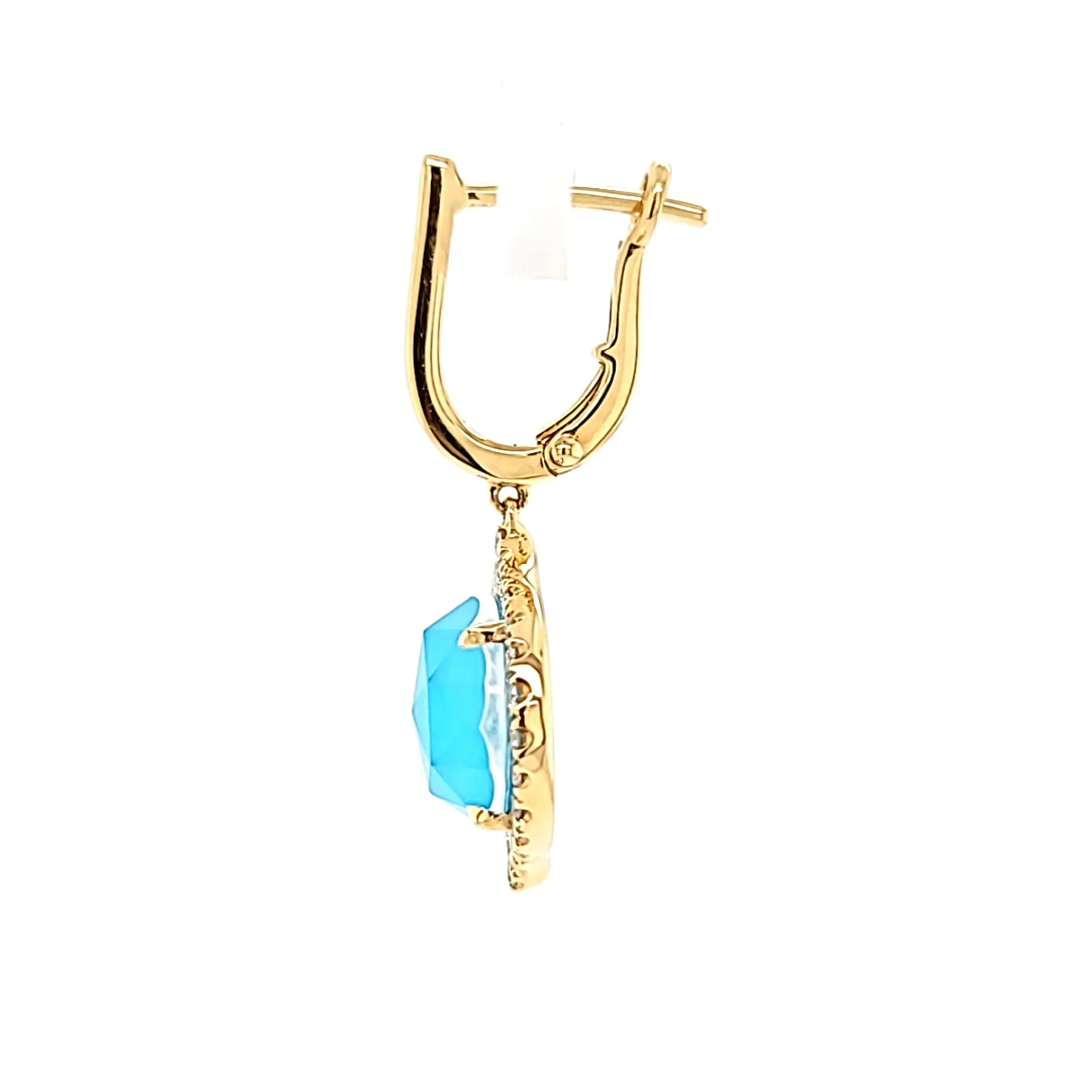 18k Yellow Gold Oval Turquoise Earrings (I6610)