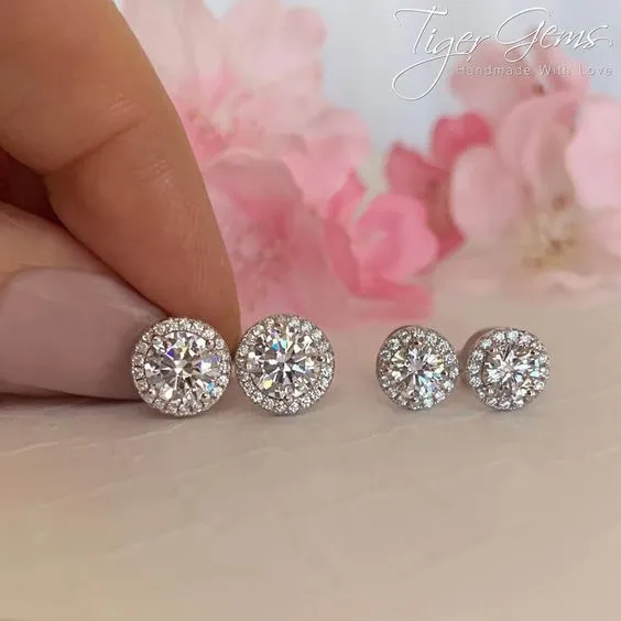 2 ctw Round Halo Stud Earrings