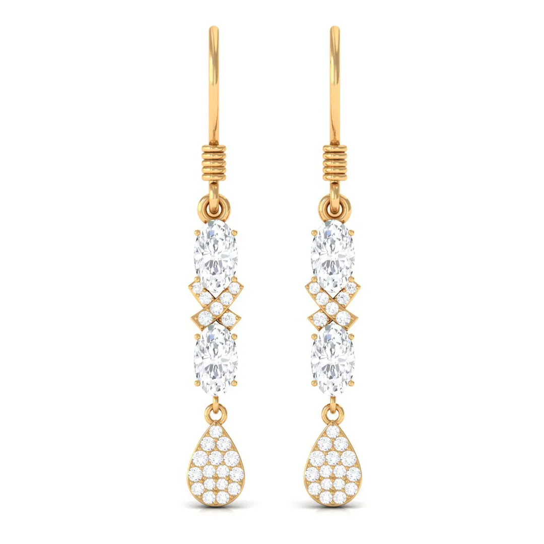 2.25 CT Oval and Round Cut Cubic Zirconia Dangle Earrings