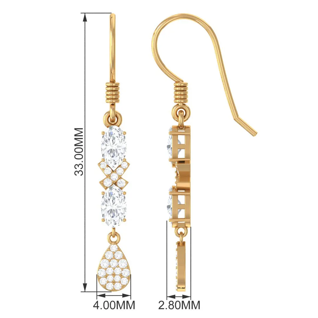 2.25 CT Oval and Round Cut Cubic Zirconia Dangle Earrings