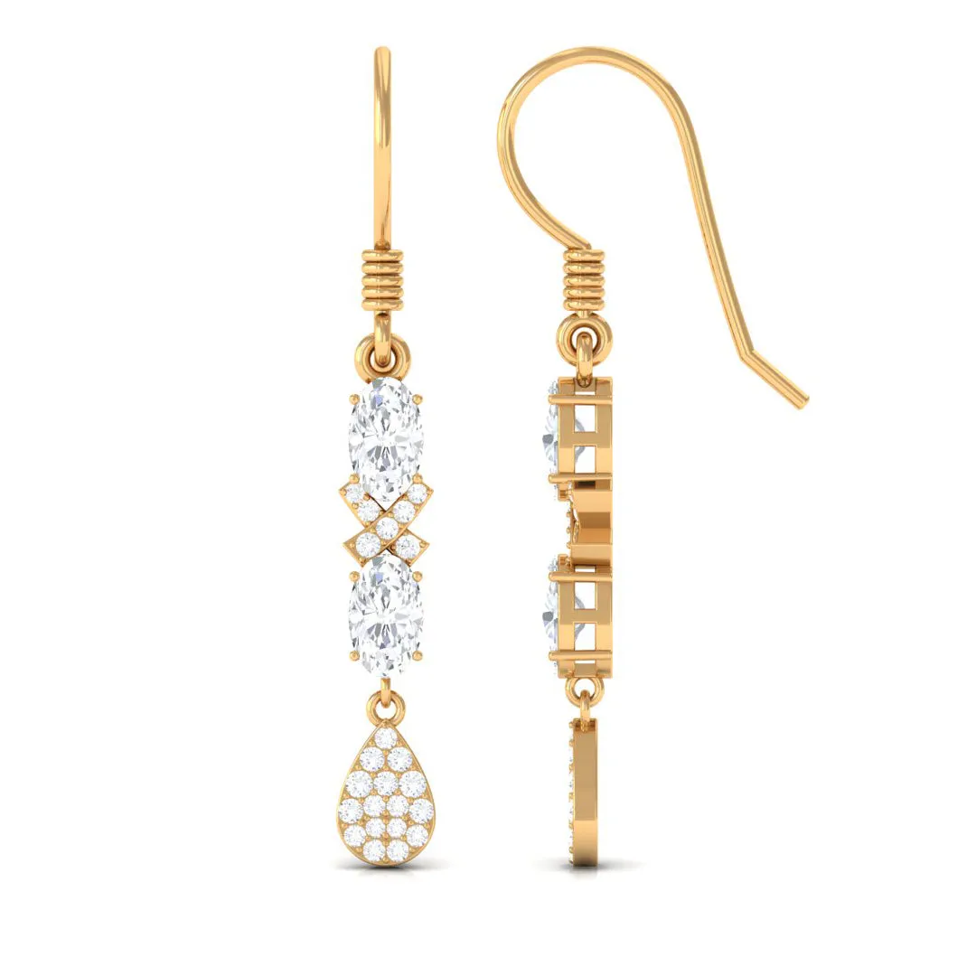 2.25 CT Oval and Round Cut Cubic Zirconia Dangle Earrings