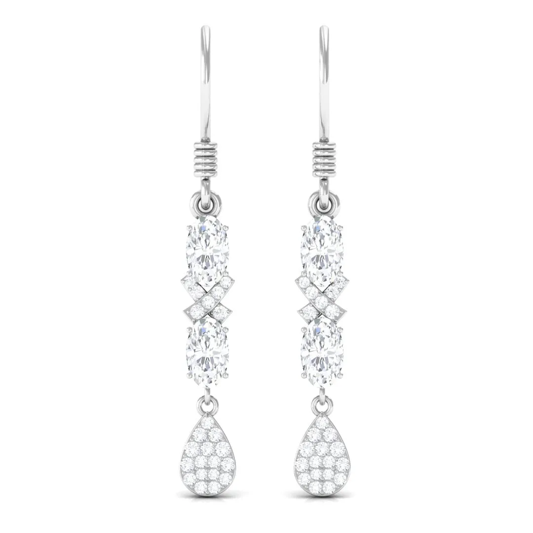 2.25 CT Oval and Round Cut Cubic Zirconia Dangle Earrings
