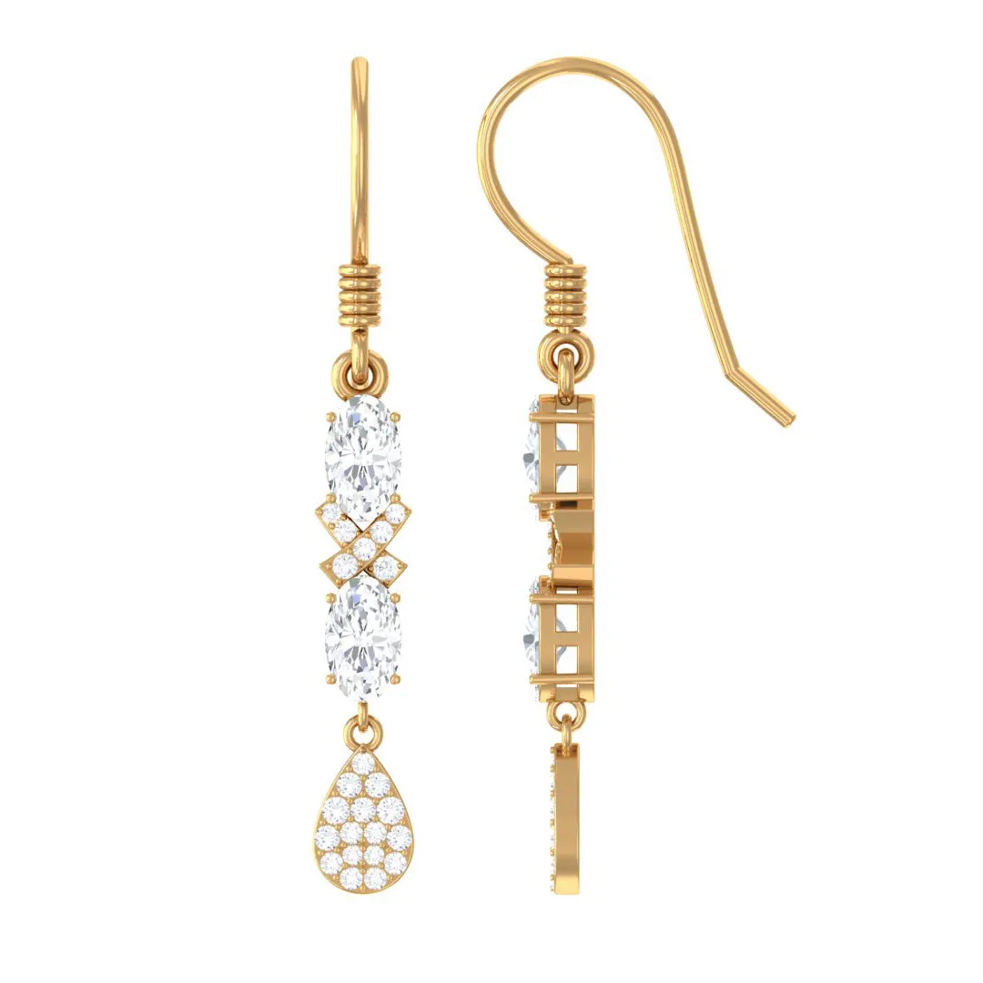 2.25 CT Oval and Round Cut Cubic Zirconia Dangle Earrings