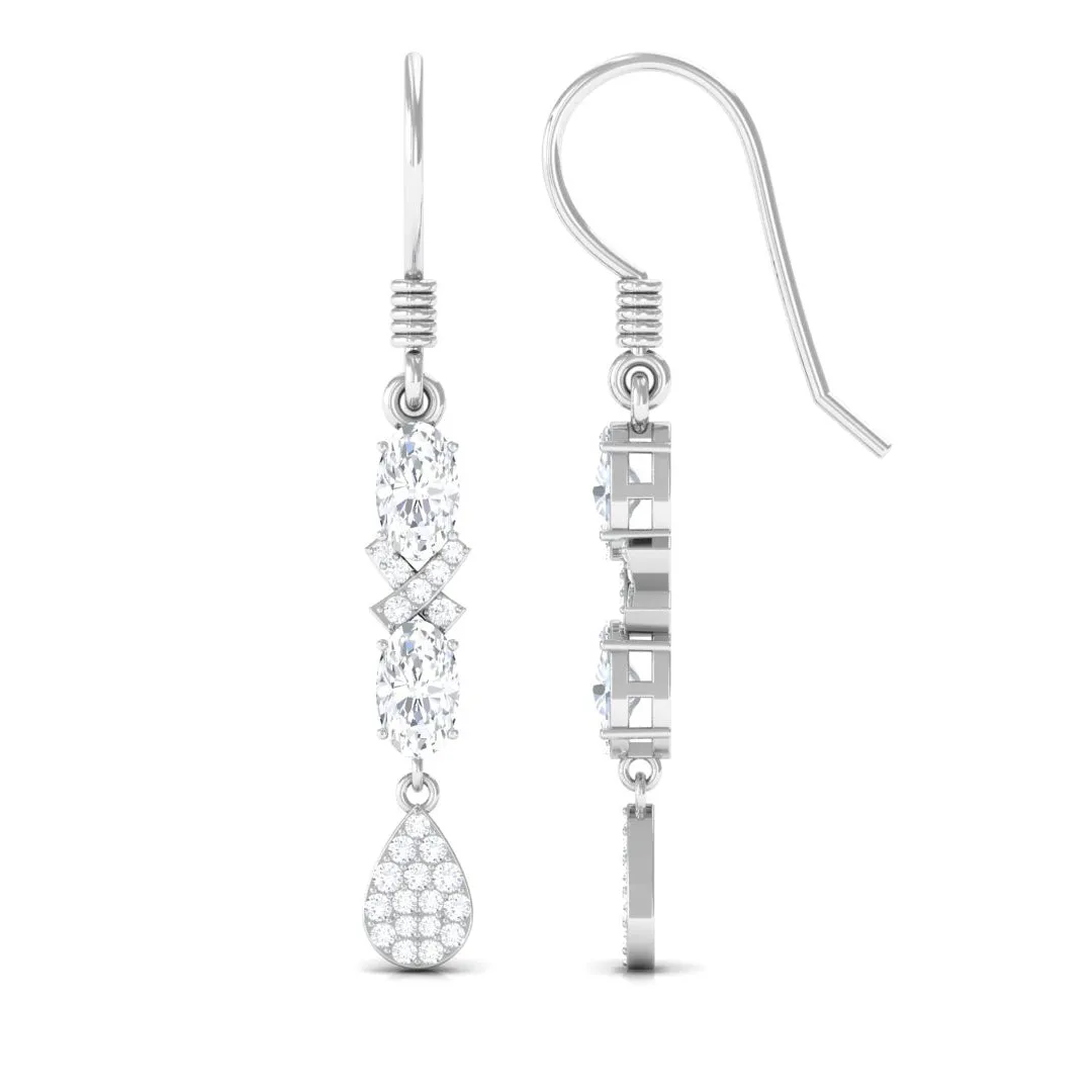 2.25 CT Oval and Round Cut Cubic Zirconia Dangle Earrings