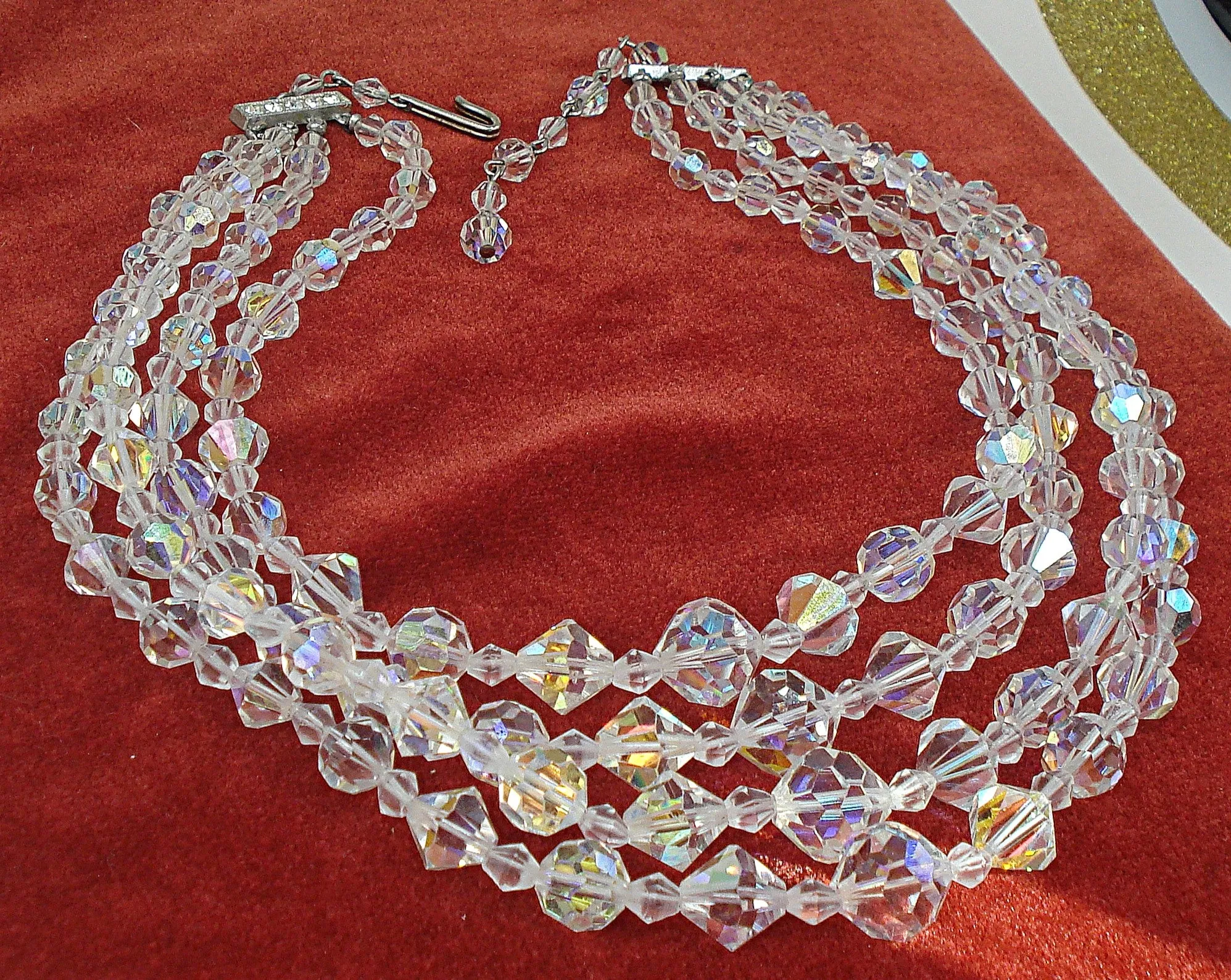 4 Strand Crystal AB Beaded Necklace 16"