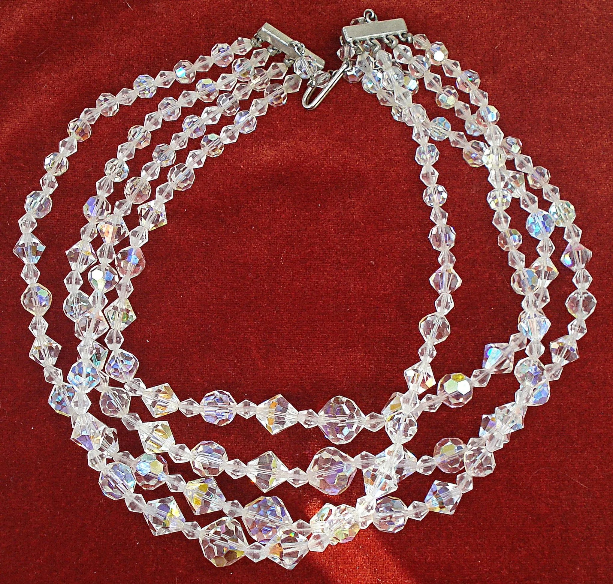 4 Strand Crystal AB Beaded Necklace 16"