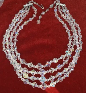 4 Strand Crystal AB Beaded Necklace 16"