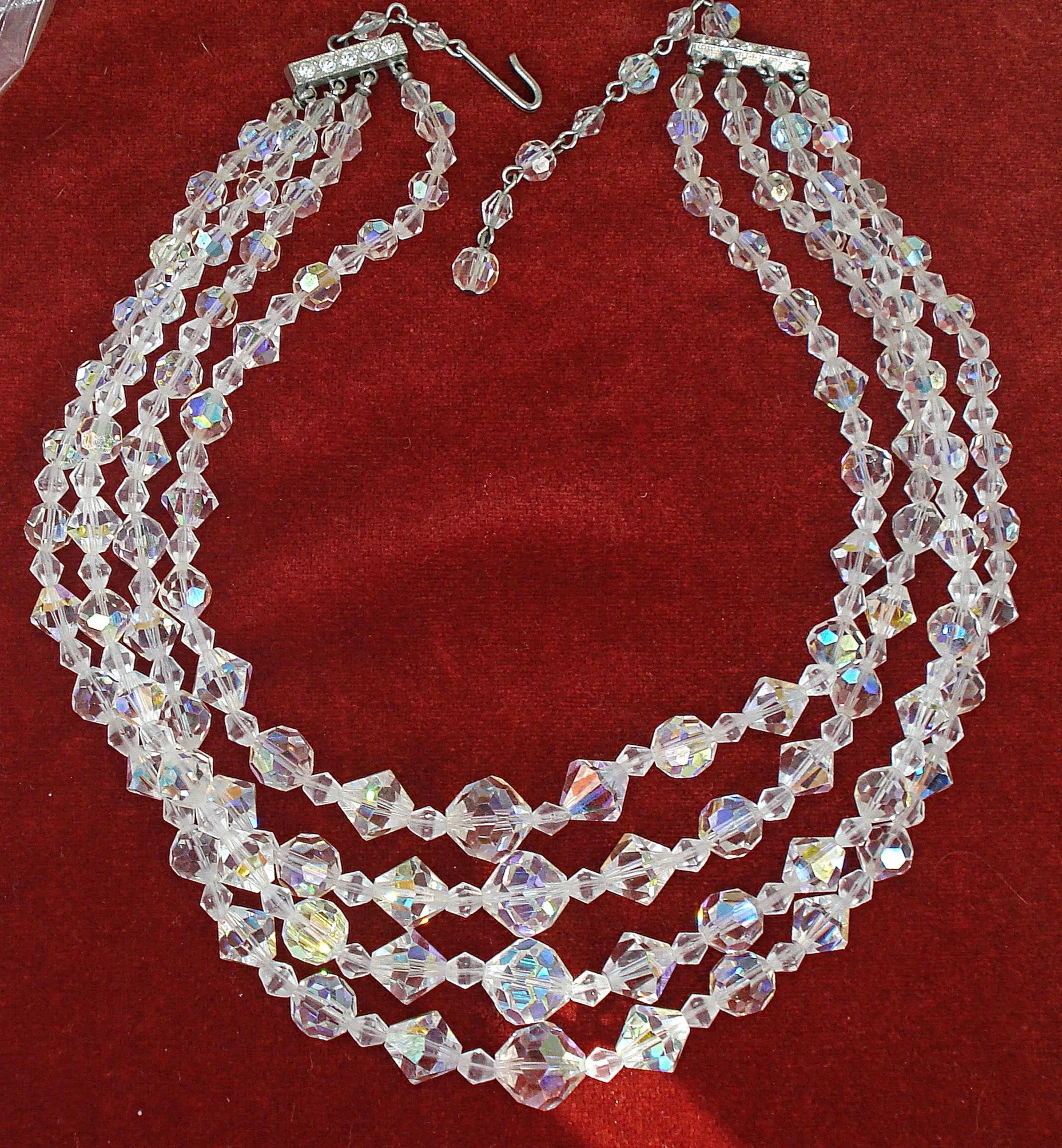 4 Strand Crystal AB Beaded Necklace 16"