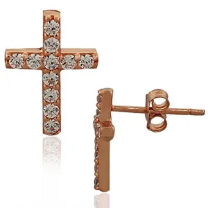 925 Sterling Silver White CZ Classic Latin Cross Religious Womens Girls Stud Earrings 925 Sterling Silver White CZ Classic Latin Cross Religious Womens Girls Stud Earrings