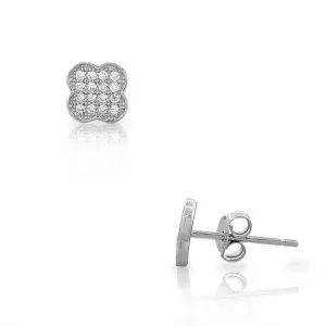 925 Sterling Silver White CZ Clover Flower Small Womens Girls Stud Earrings 925 Sterling Silver White CZ Clover Flower Small Womens Girls Stud Earrings