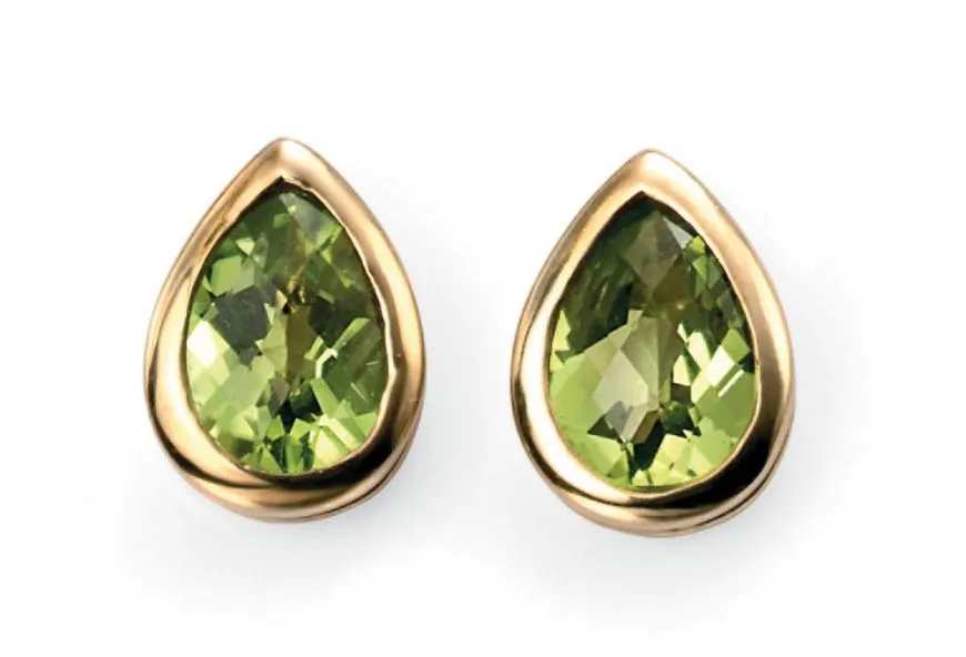 9ct Yellow Gold Peridot Teardrop Stud Earrings GE489G