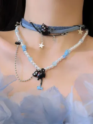 Black Cat Beaded Necklace/Choker