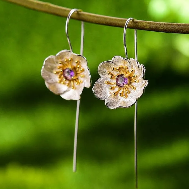 Blooming Anemone Flower Dangle Earrings