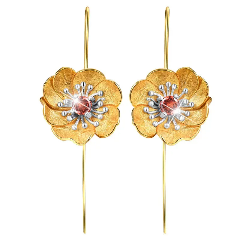 Blooming Anemone Flower Dangle Earrings