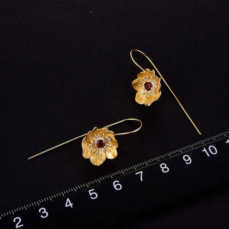 Blooming Anemone Flower Dangle Earrings