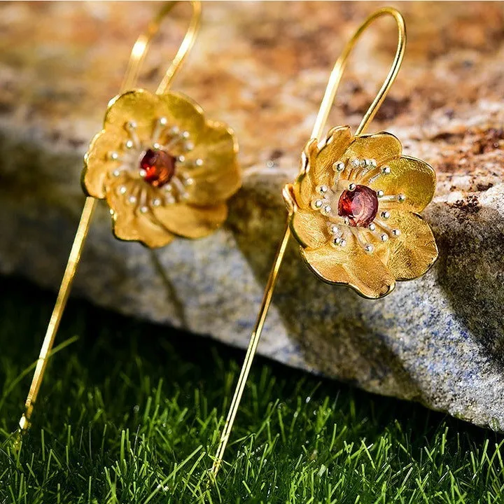 Blooming Anemone Flower Dangle Earrings