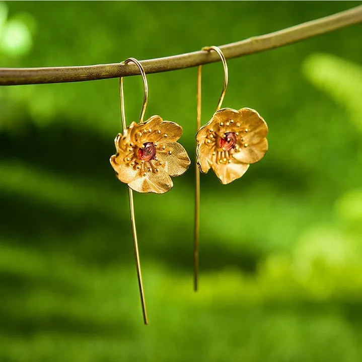 Blooming Anemone Flower Dangle Earrings