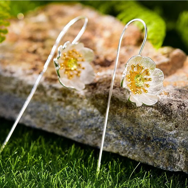 Blooming Anemone Flower Dangle Earrings