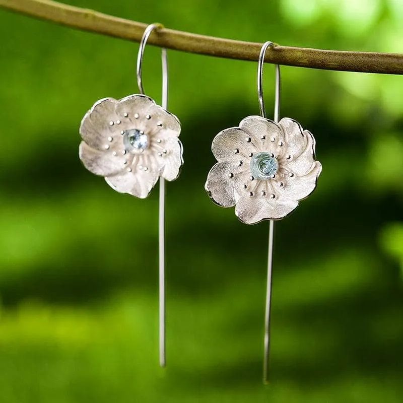 Blooming Anemone Flower Dangle Earrings