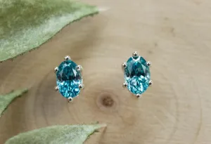 Blue Zircon Earrings; Genuine Cambodia Zircon; 1.570cts