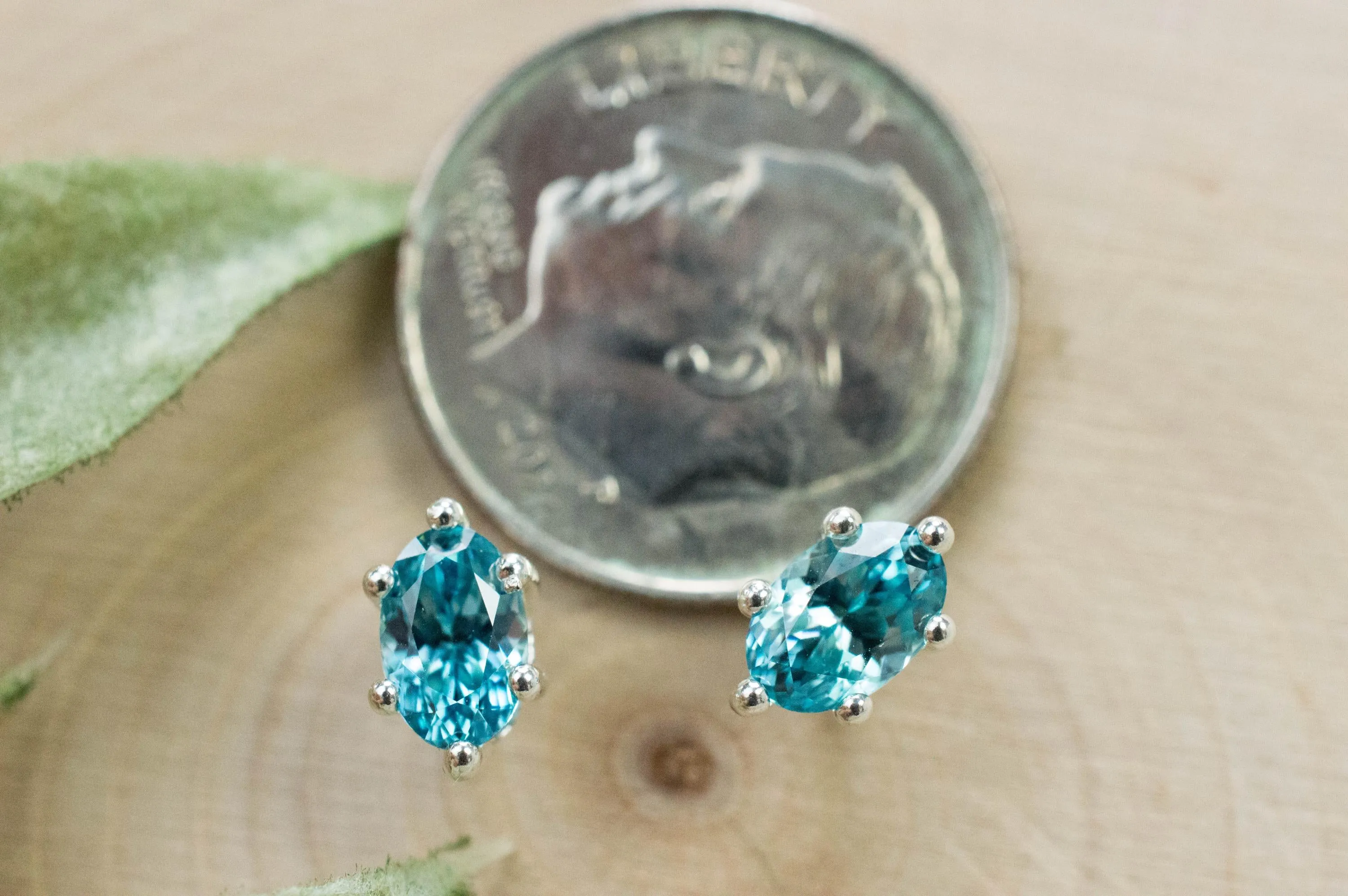 Blue Zircon Earrings; Genuine Cambodia Zircon; 1.570cts