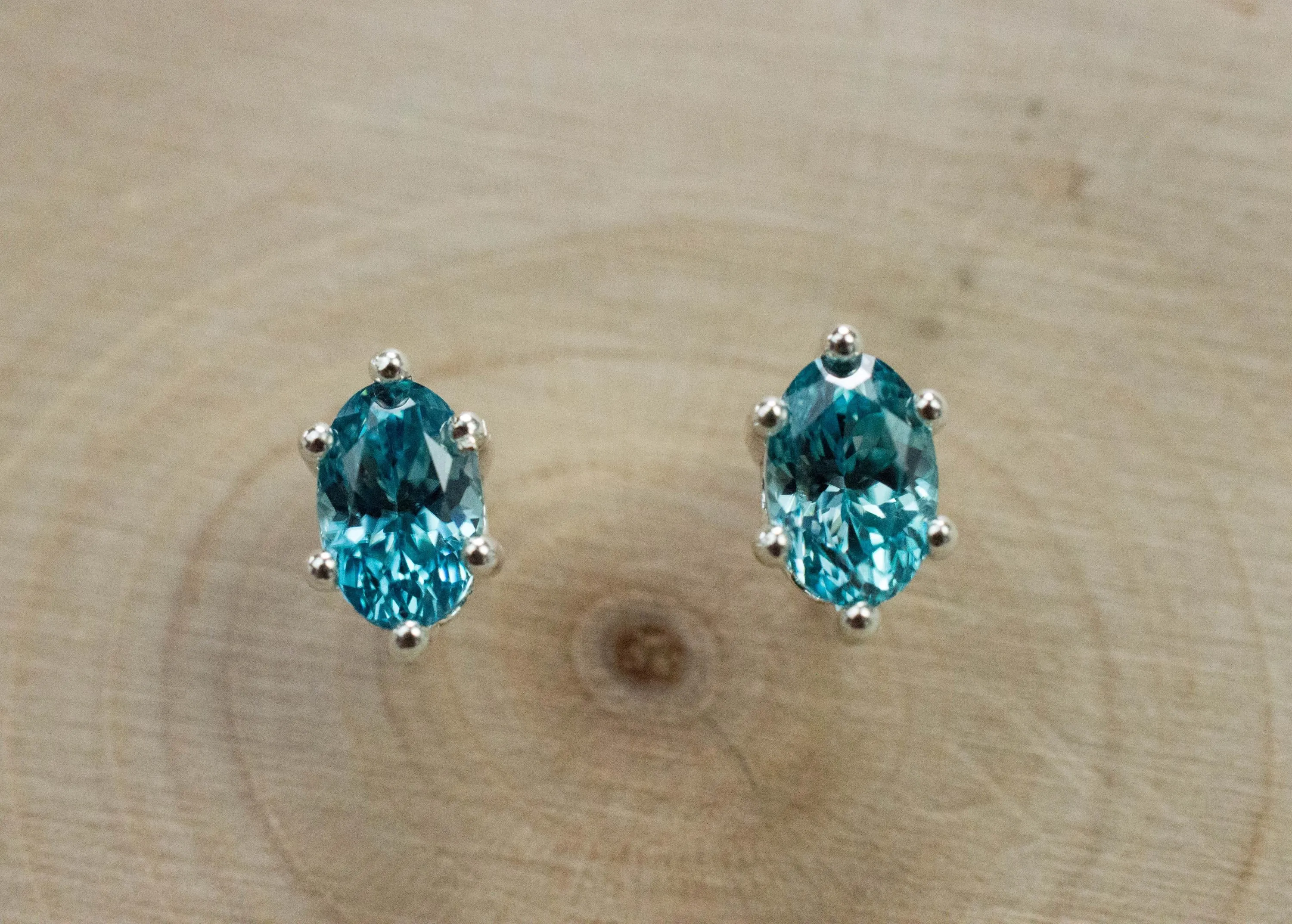Blue Zircon Earrings; Genuine Cambodia Zircon; 1.570cts