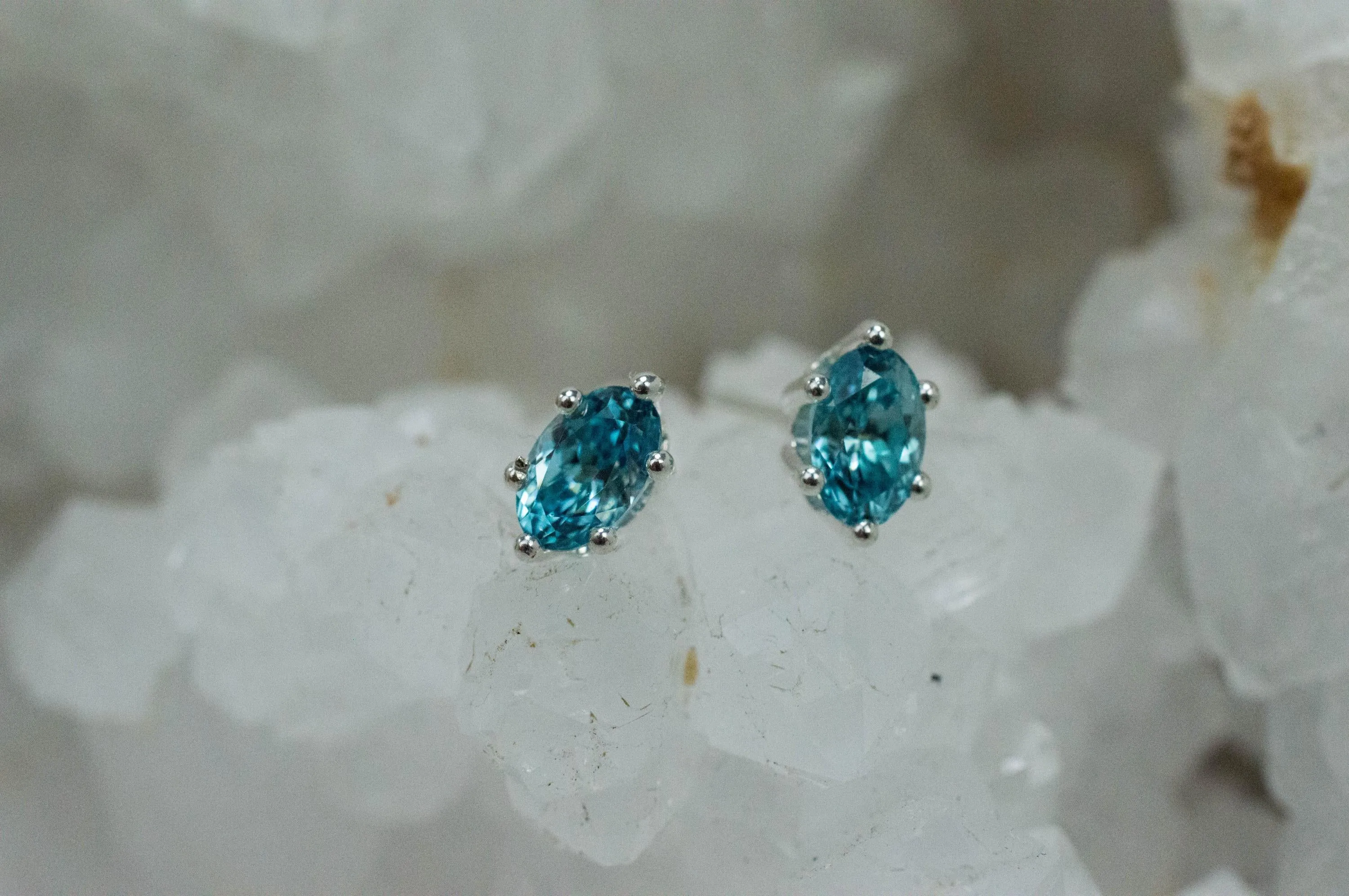 Blue Zircon Earrings; Genuine Cambodia Zircon; 1.570cts
