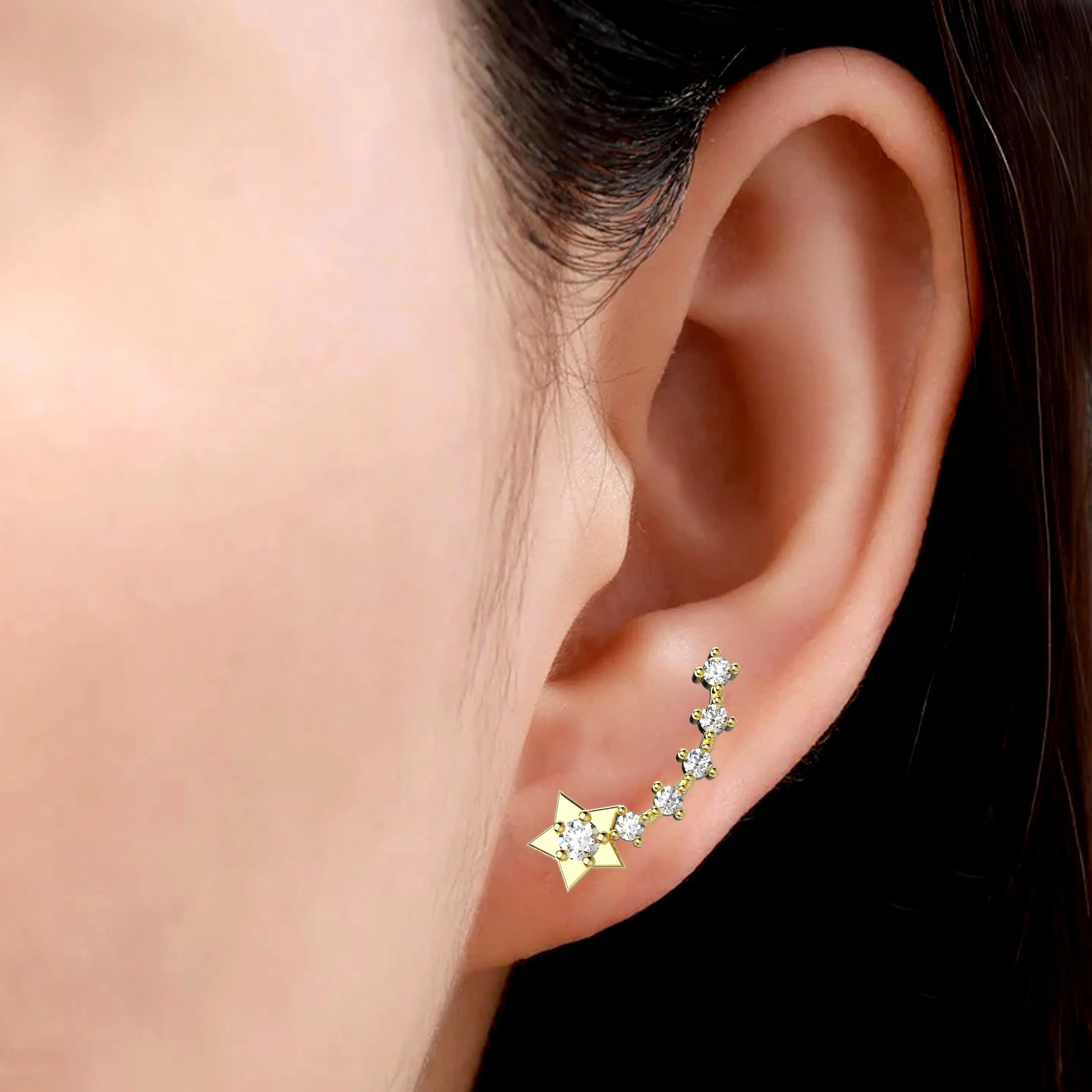 Clear gems With Ear Climber Star Stud
