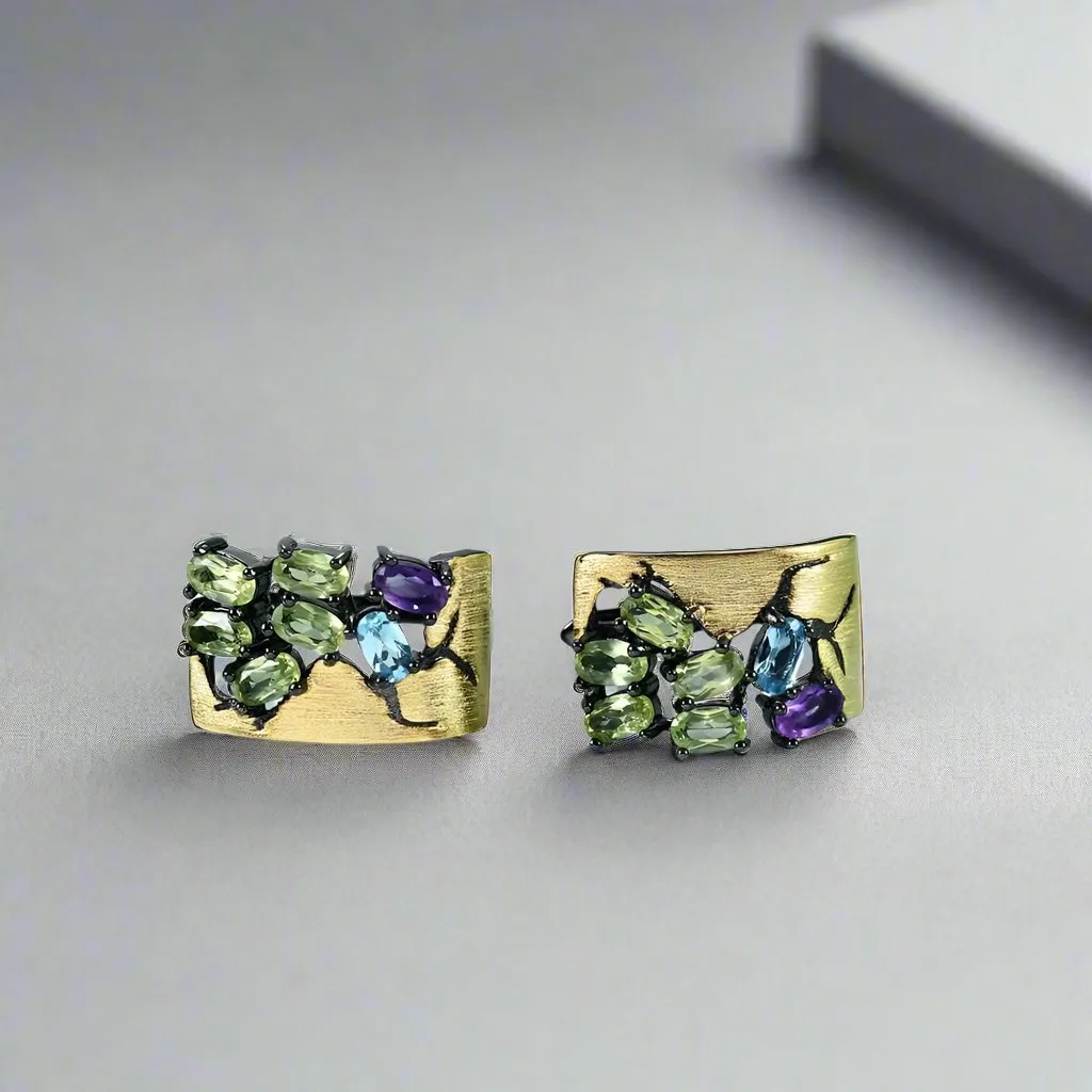 Crack Statement Natural Gemstone Stud Earrings
