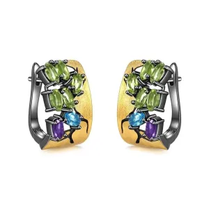 Crack Statement Natural Gemstone Stud Earrings