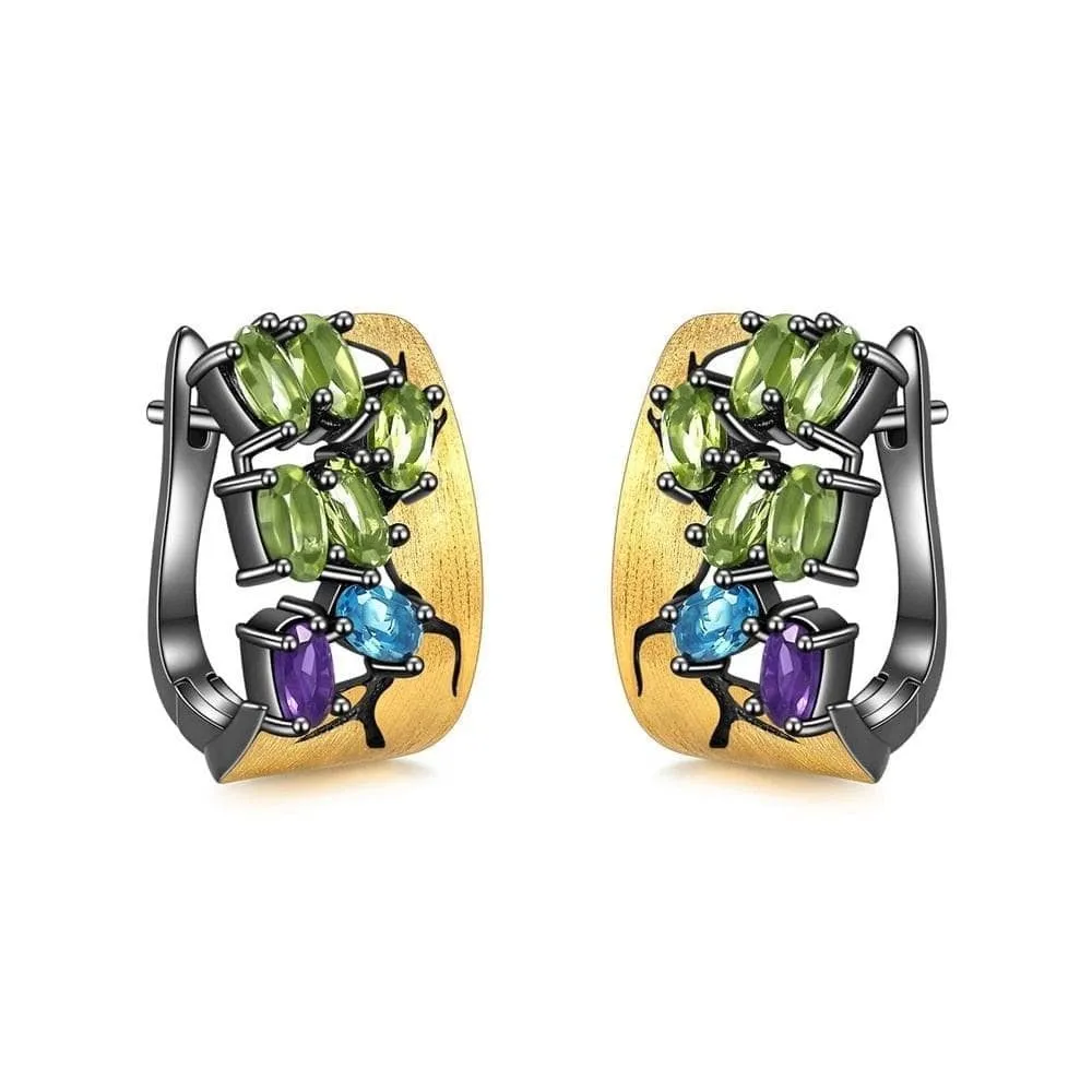 Crack Statement Natural Gemstone Stud Earrings