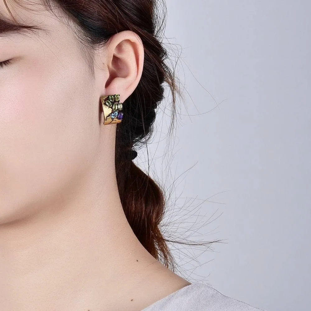 Crack Statement Natural Gemstone Stud Earrings