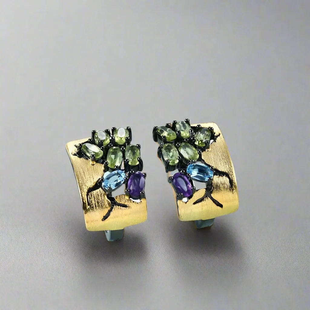 Crack Statement Natural Gemstone Stud Earrings