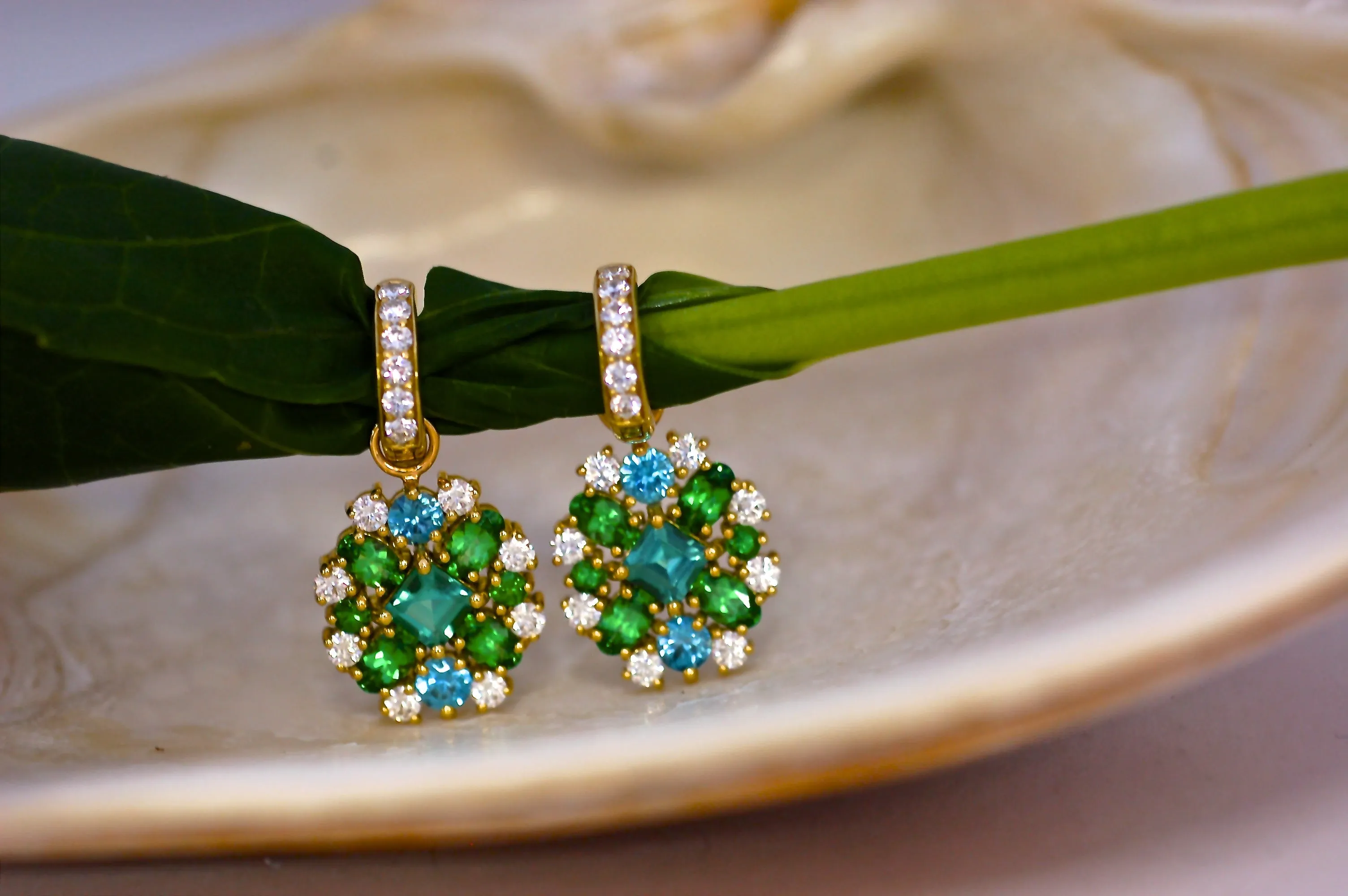 Diamond Zircon and Tsavorite Charm Earrings