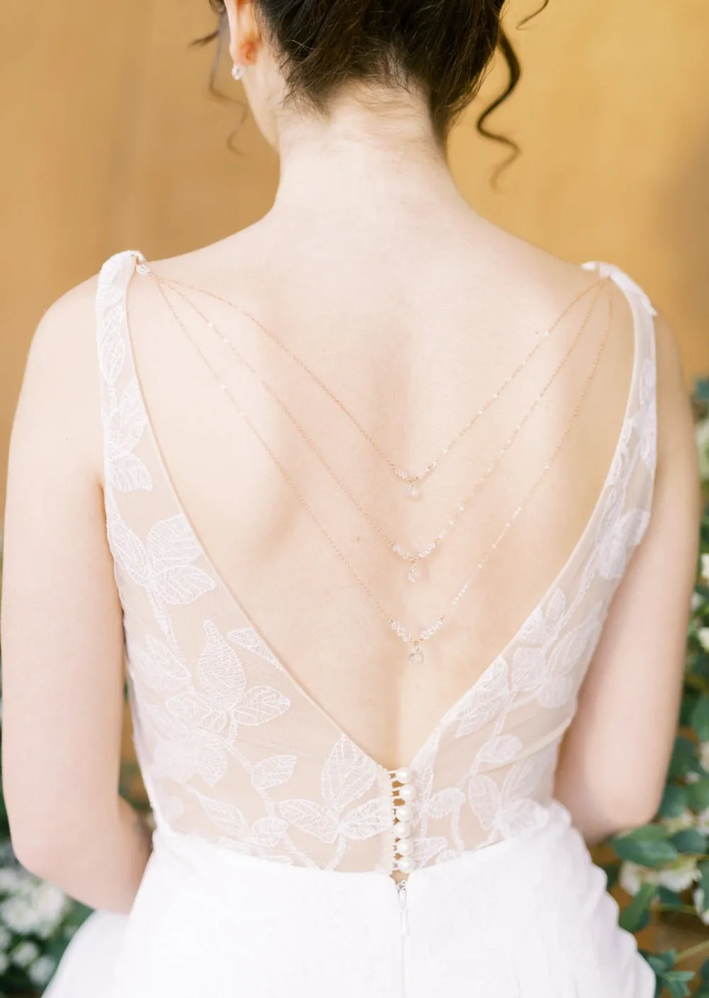 ELLIE Crystal Pearl Drop Back Jewelry for Wedding Dress
