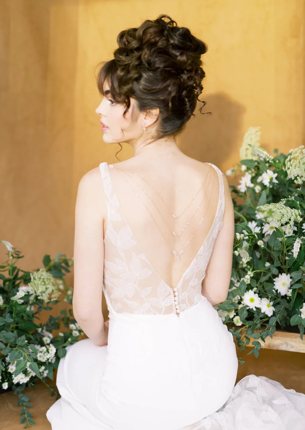 ELLIE Crystal Pearl Drop Back Jewelry for Wedding Dress