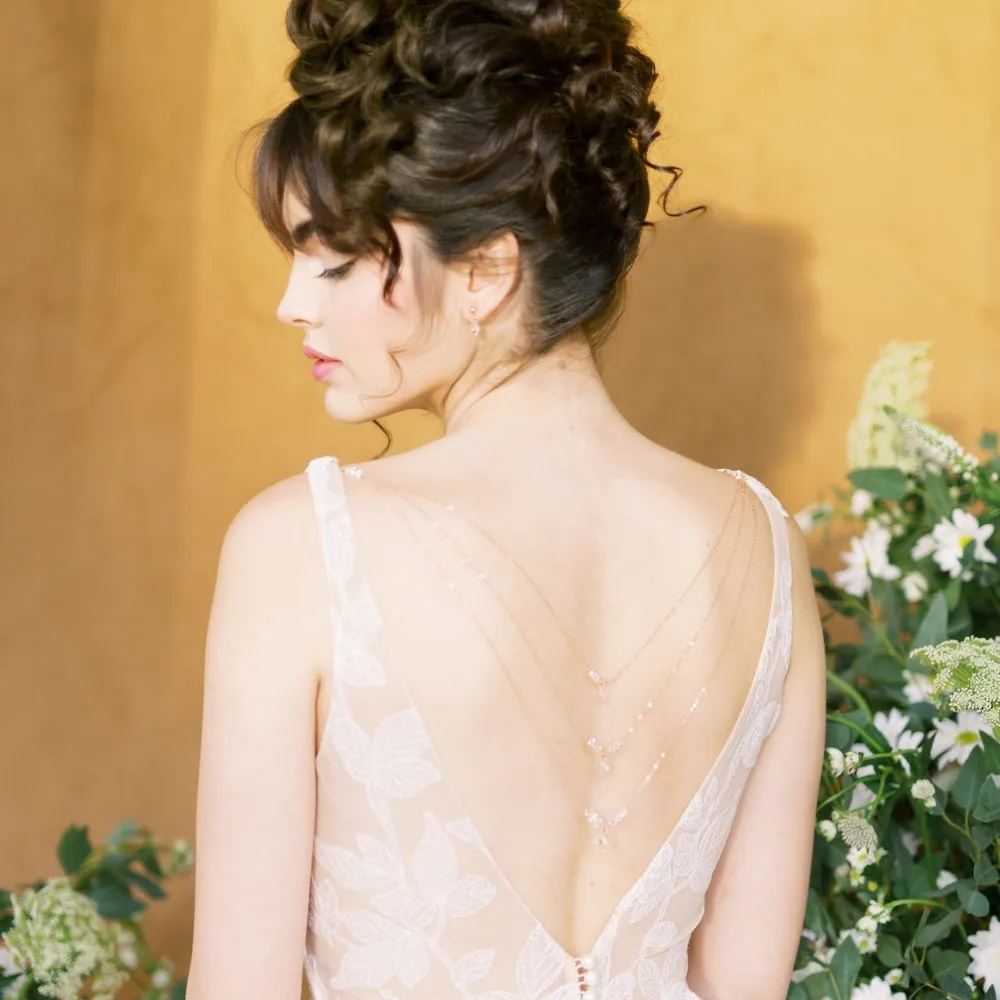 ELLIE Crystal Pearl Drop Back Jewelry for Wedding Dress