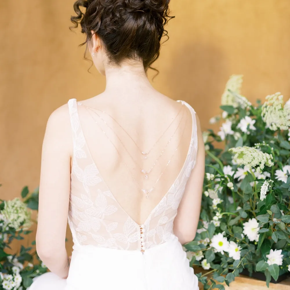 ELLIE Crystal Pearl Drop Back Jewelry for Wedding Dress